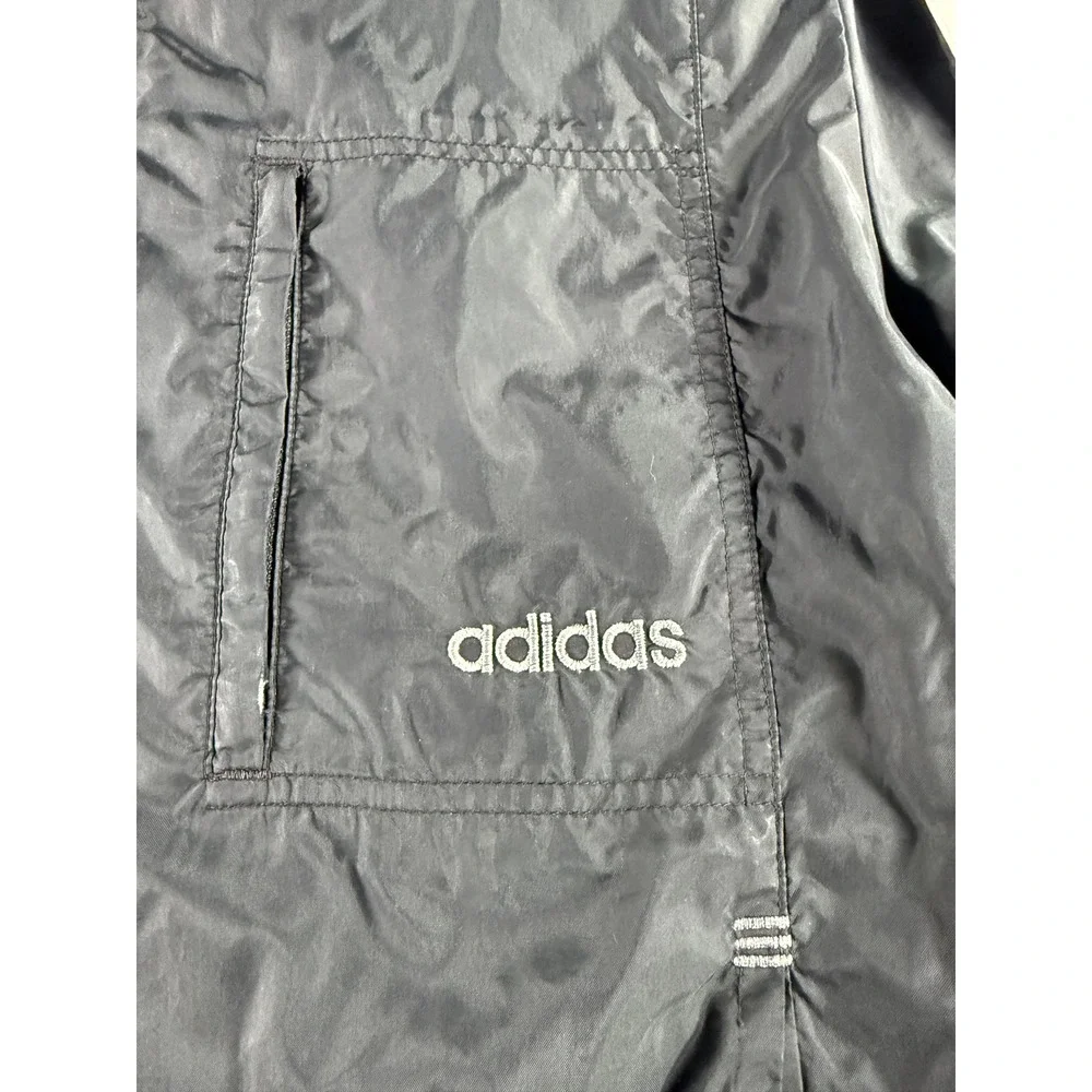 Adidas Vintage Windbreaker Jacket Black White 3 Stripe Full Zip Mens‎ Large